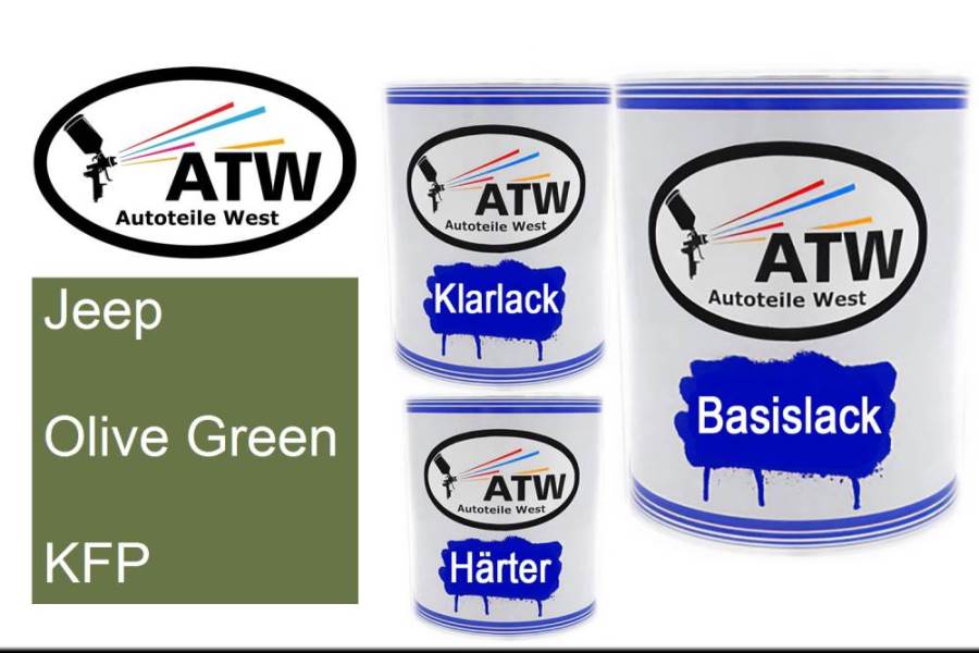Jeep, Olive Green, KFP: 1L Lackdose + 1L Klarlack + 500ml Härter - Set, von ATW Autoteile West.